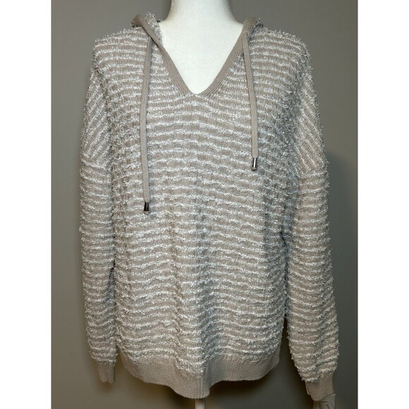 Artelier Nicole Miller M Textured Hoodie Sweater Cotton Blend Striped - Picture 1 of 8